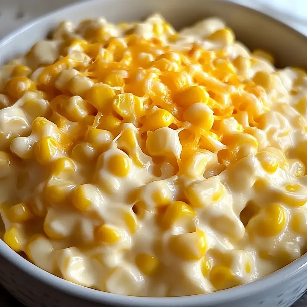 Eine Schüssel mit cremigem Mais, garniert mit geriebenem Käse.