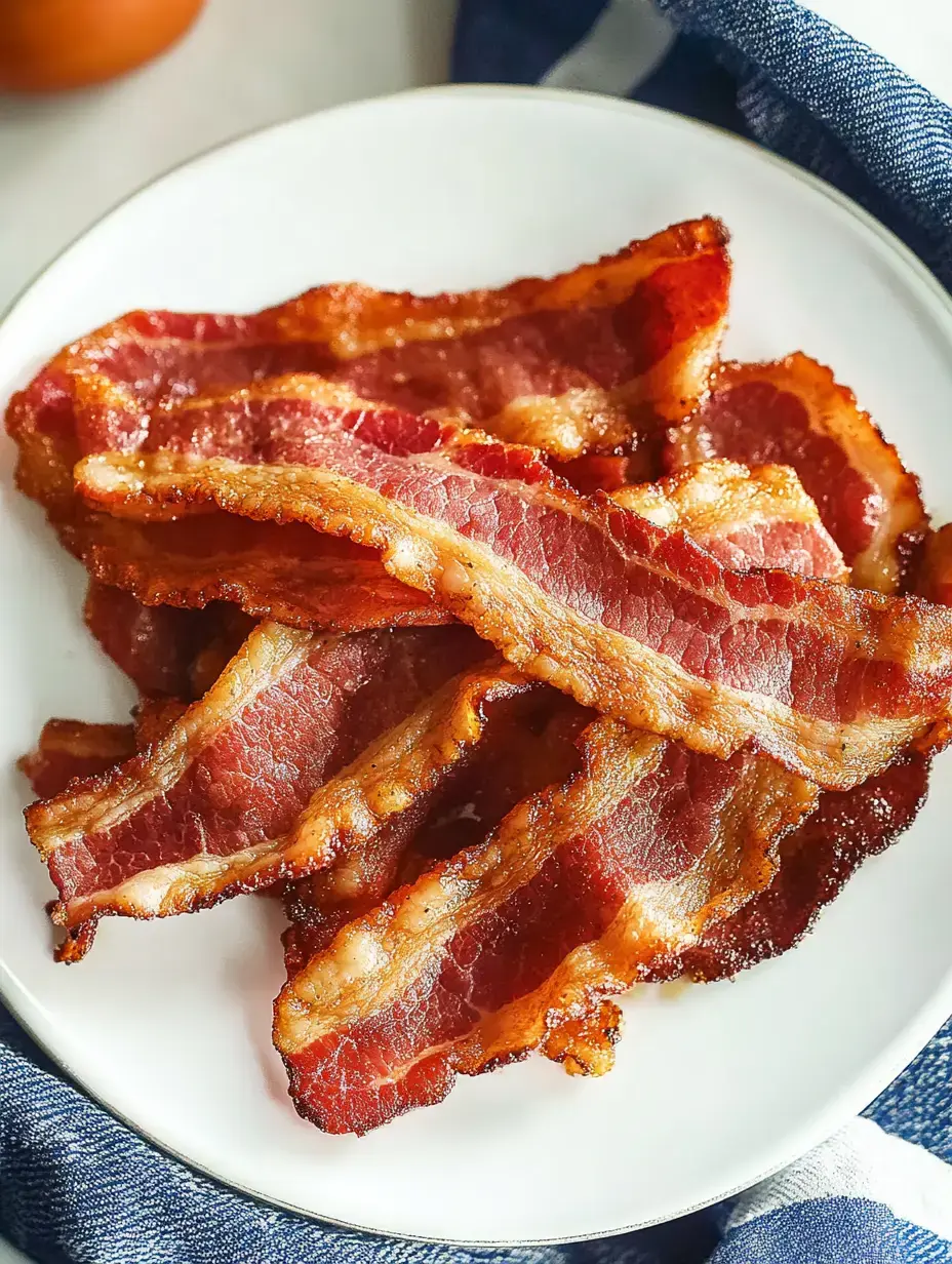 Ein Teller mit goldbraunem, knusprigem Speck.