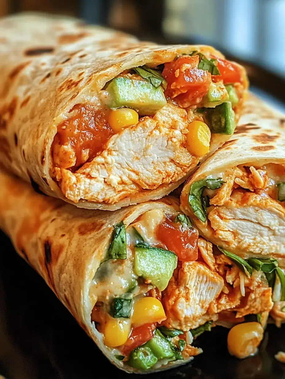 Nahaufnahme von zwei kräftig gefüllten Burritos – mit Hähnchen, Gemüse und Salsa.