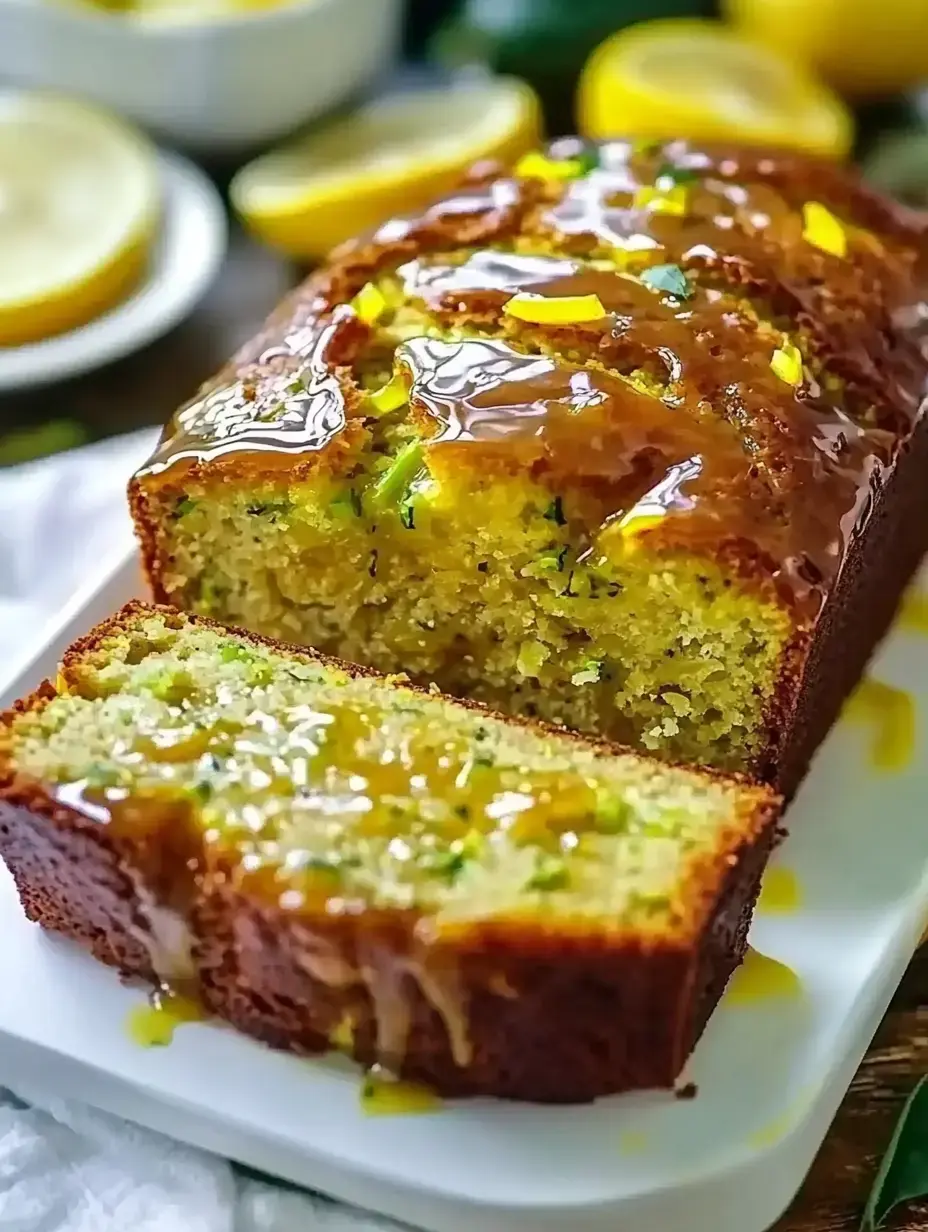 Ein saftiger Zitronenkuchen mit glänzendem Guss und Zitronenabrieb, angerichtet auf einem weißen Teller – ein Stück ist angeschnitten, das Innere ist weich.