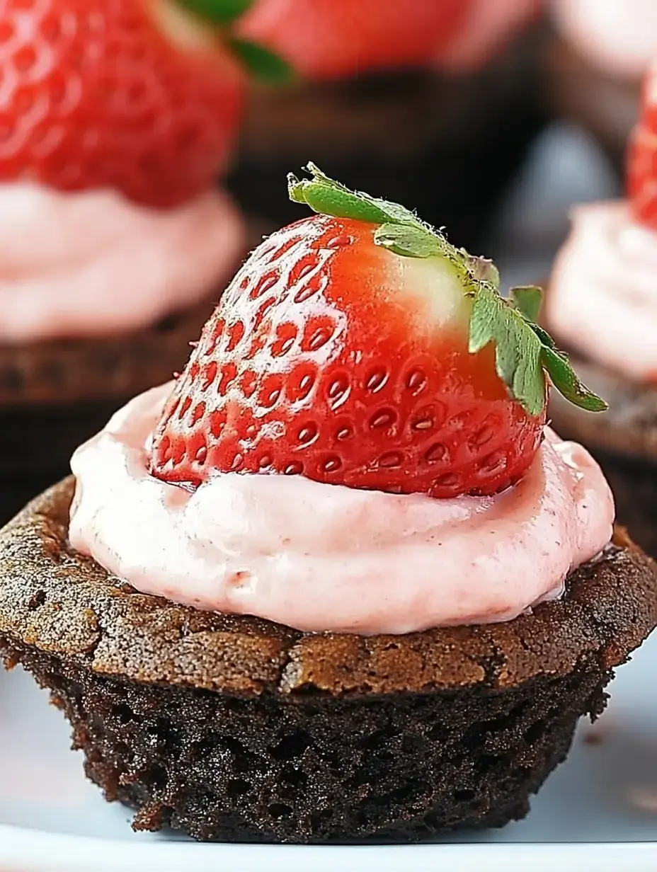 Nahaufnahme von einem Schokocupcake mit rosa Creme und frischer Erdbeere.