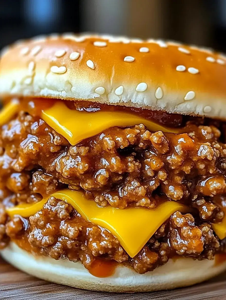 Nahaufnahme eines Sesam-Burgerbrötchens, gefüllt mit würzigem Hack, Cheddar und cremiger Soße.