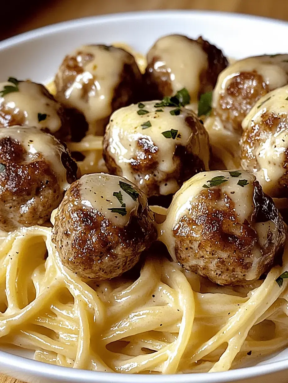 Schüssel mit Spaghetti, Fleischbällchen, geschmolzenem Käse und Petersilie.