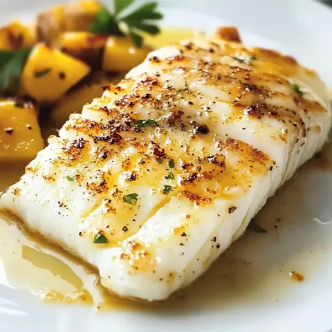 Ein perfekt zubereitetes Fischfilet, dekoriert mit Kräutern, serviert mit geröstetem gelbem Kürbis.