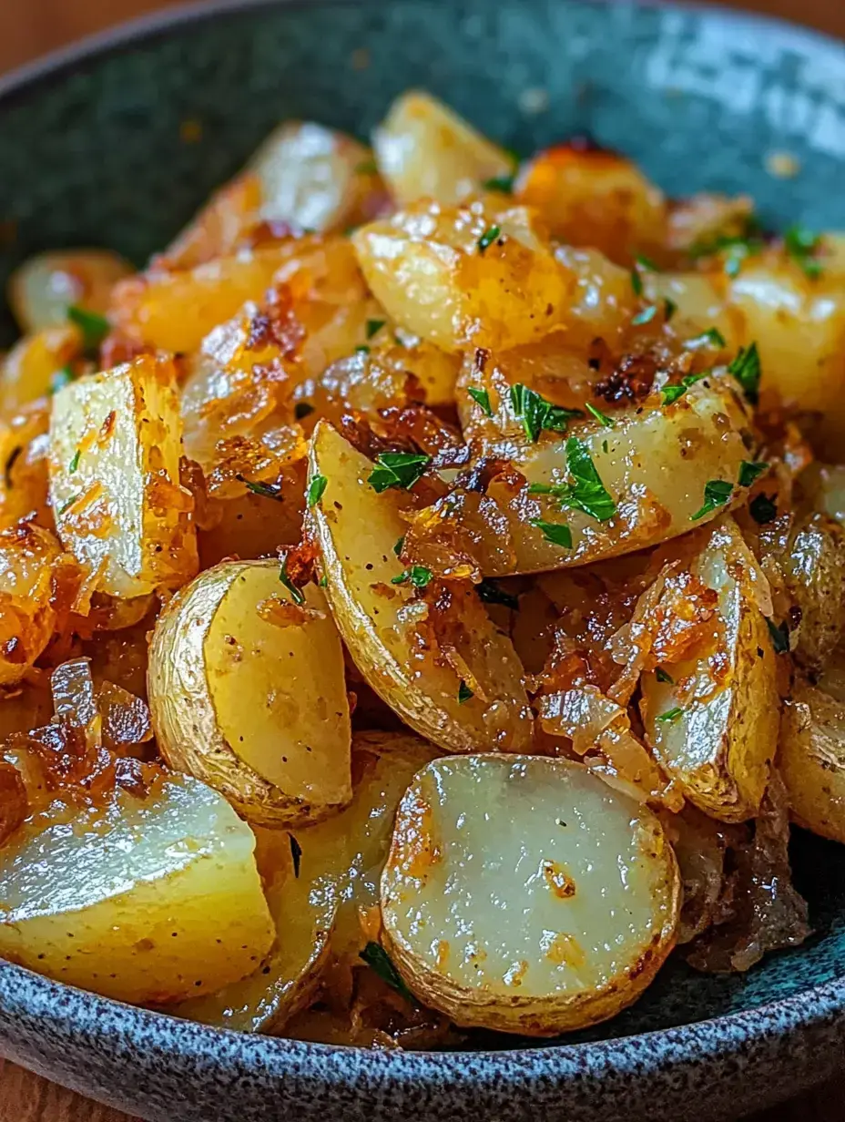Nahaufnahme: Schale mit ofengerösteten Kartoffeln und frischen Kräutern.