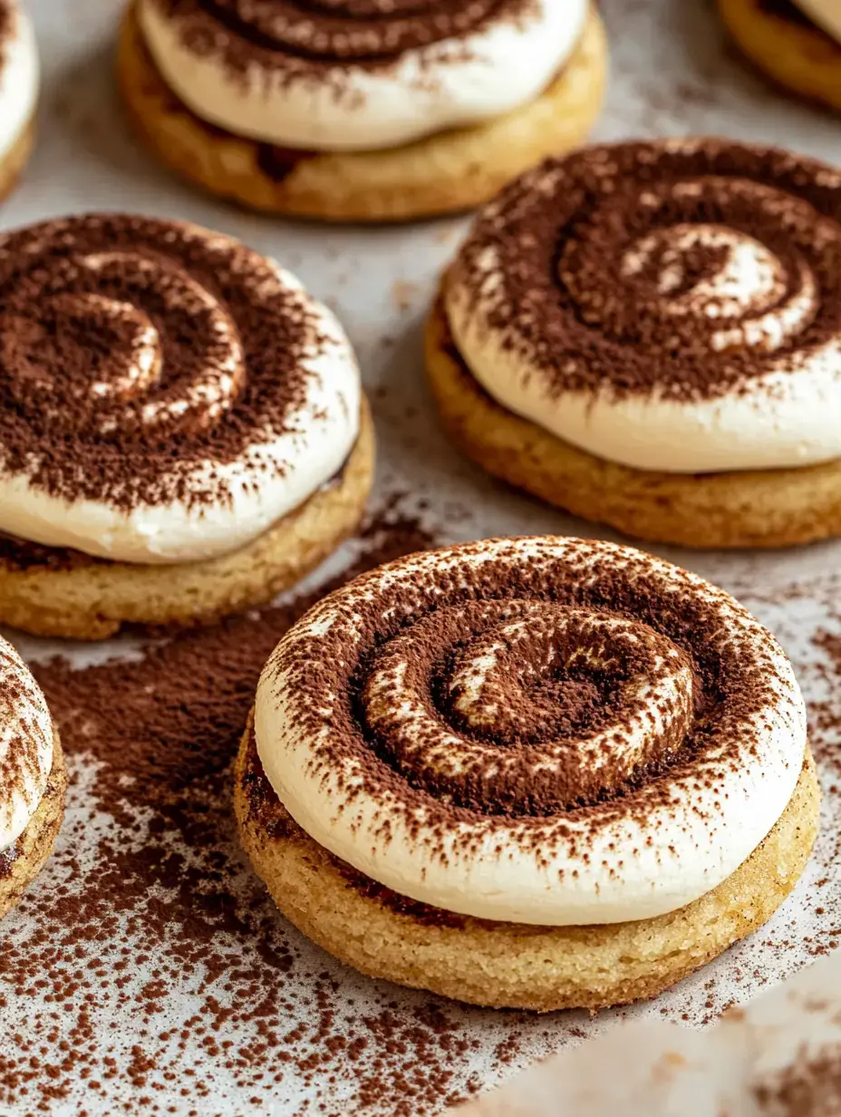 Nahaufnahme: Dessert-Kekse mit Cremewirbel und Kakao.