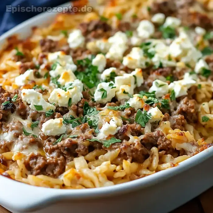 Griechischer Hackauflauf mit Kritharaki und Feta