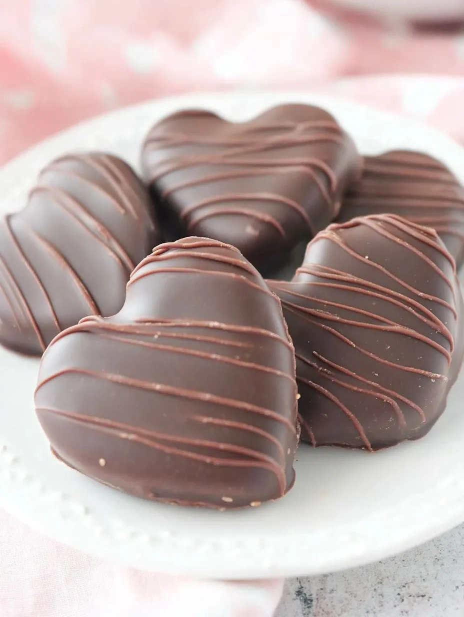 Schoko-überzogene Erdnussbutter-Herzen zum Valentinstag