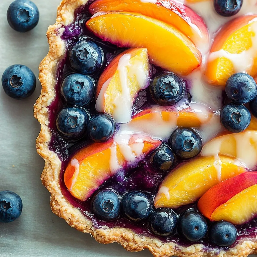 Blaubeer-Pfirsich-Kuchen mit Vanilleguss