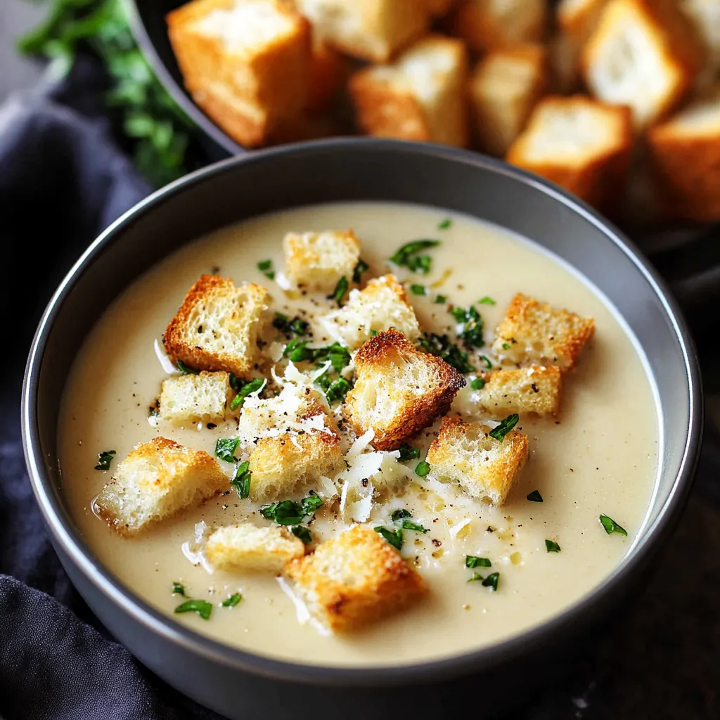 Cremige Knoblauchsuppe mit Hausgemachten Croûtons