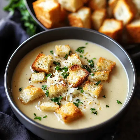 Cremige Knoblauchsuppe mit Hausgemachten Croûtons