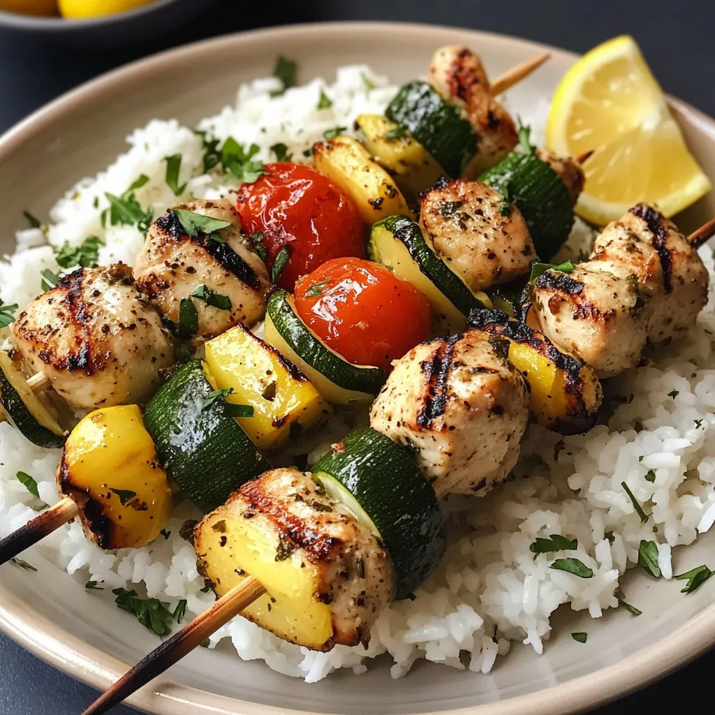 Saftige Hähnchen-Spieße mit Zitronenreis