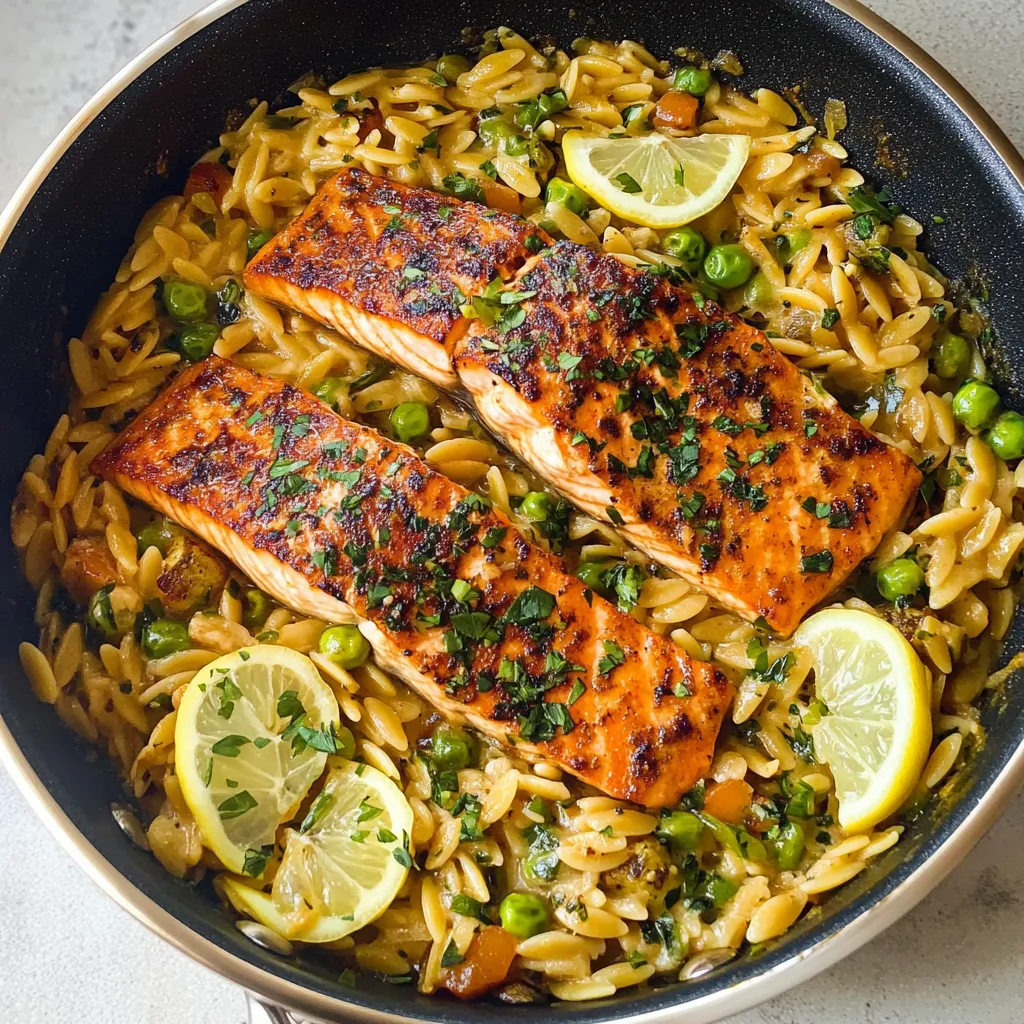 Einfache Eine-Pfanne Zitronen-Orzo und Lachs