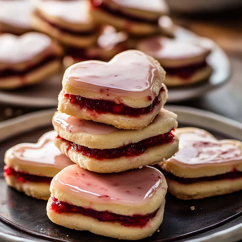 Herzförmige Erdbeer-Sandwichkekse