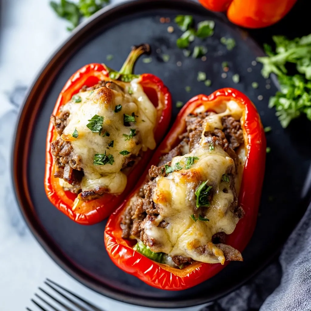 Einfache gefüllte Paprika mit Käsesteak