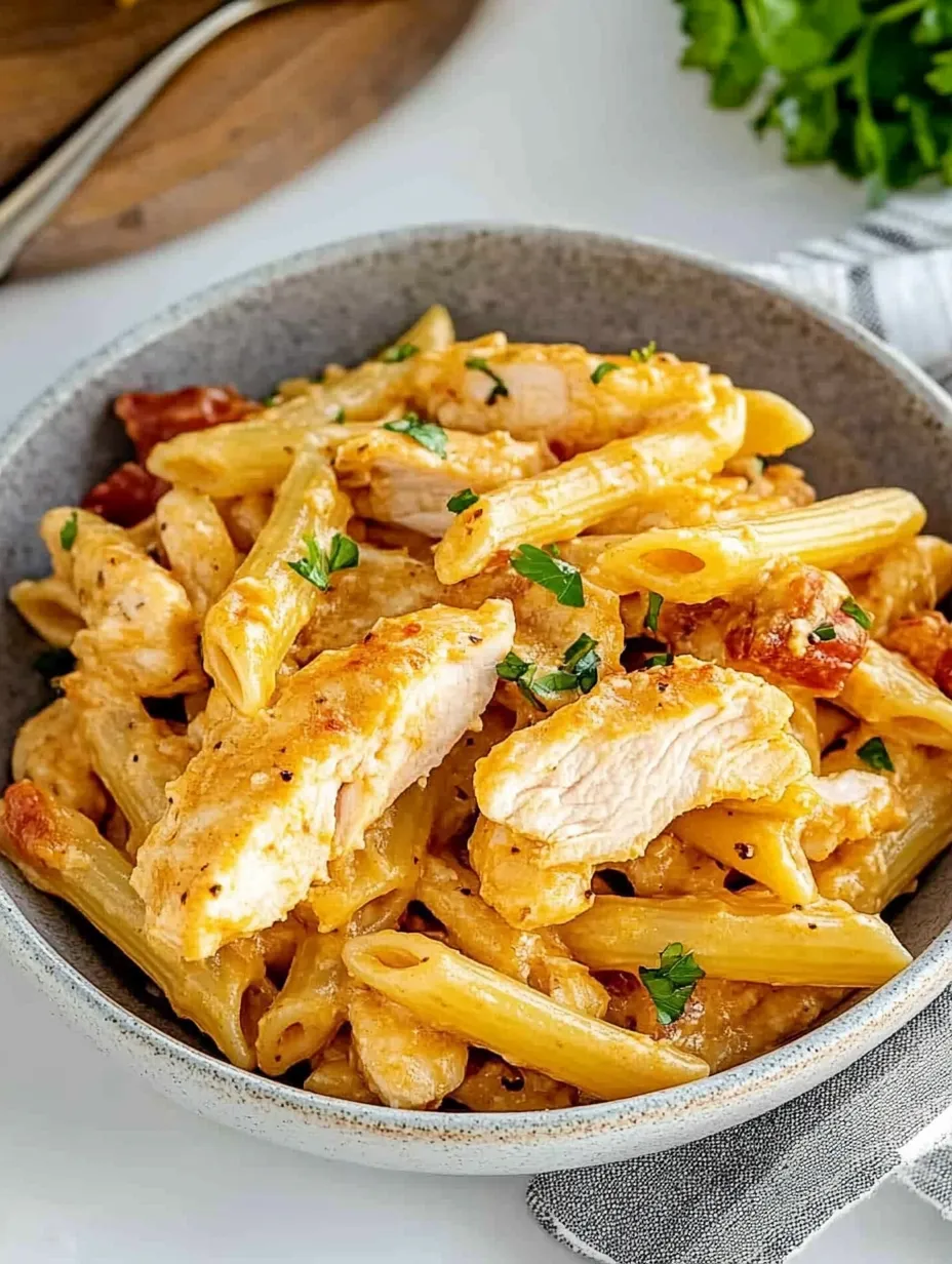 Käsige Penne mit Hähnchen – Hausgemacht