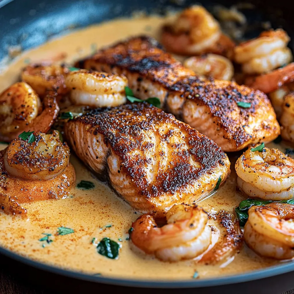 Cajun-Lachs und Garnelen