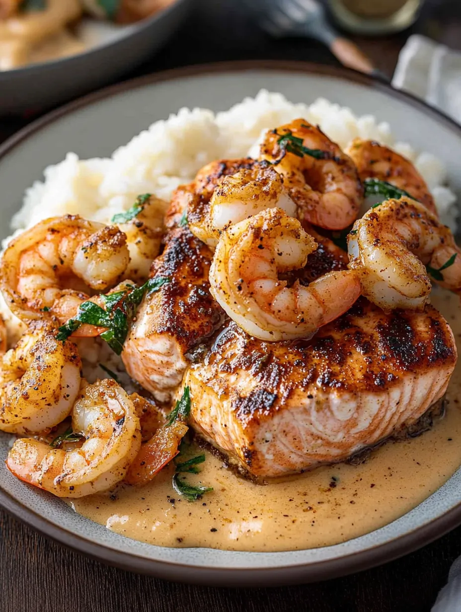 Cajun Lachs & Garnelen in cremiger Cajun-Soße