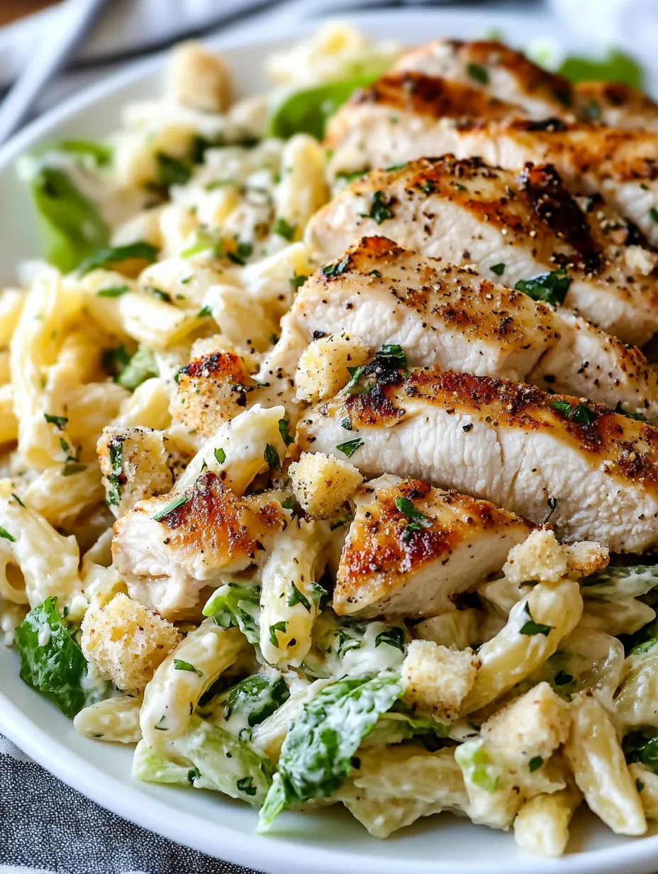 Einfacher Chicken Caesar Pasta Salat