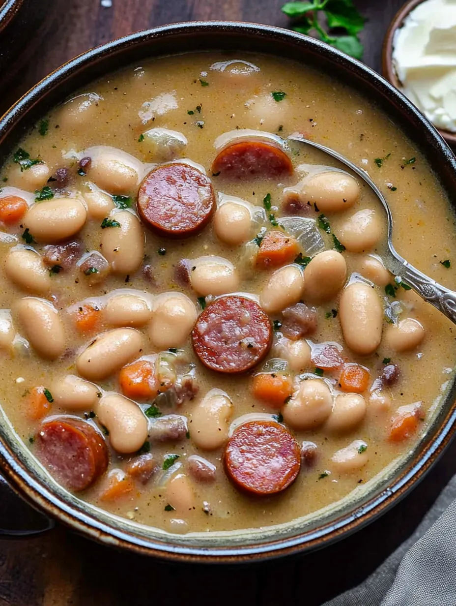 Cremige Bohnensuppe mit knackiger Wurst