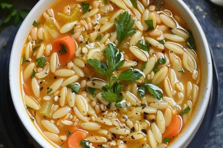 Zitronige Orzo Suppe mit Bohnen