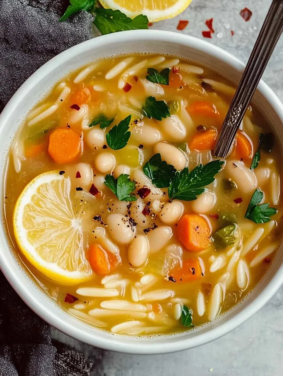 Würzige Zitronen-Bohnen-Orzo-Suppe für die Seele