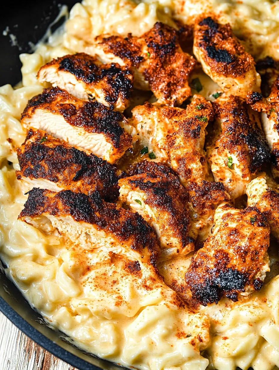 Geschwärztes Cajun-Hähnchen Alfredo Gericht