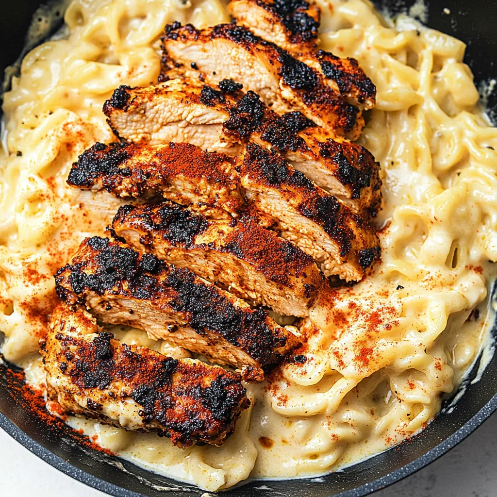Hausgemachtes geschwärztes Cajun-Hähnchen Alfredo