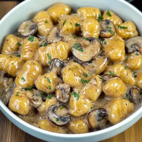 Sahnige Gnocchi mit Speck und Pilzen