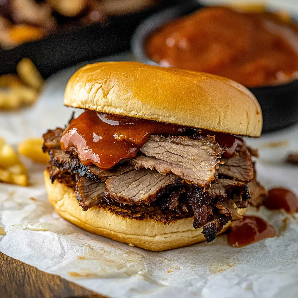 Einfaches Schongarer BBQ Brisket Sandwich