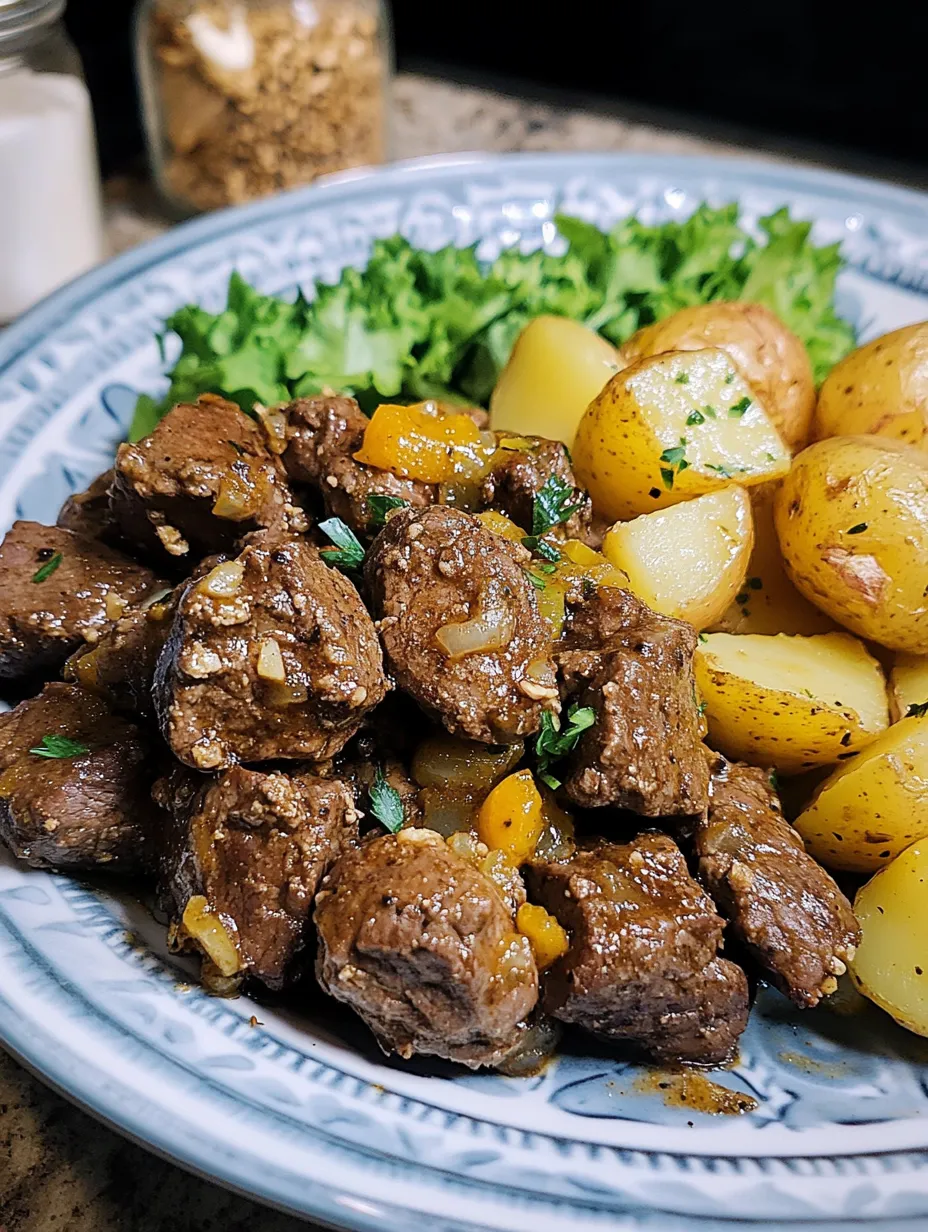 Steakstücke & Kartoffeln mit Knoblauchbutter aus dem Schongarer