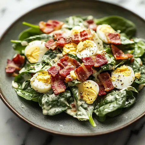 Spinat-Salat mit Bacon & Ei