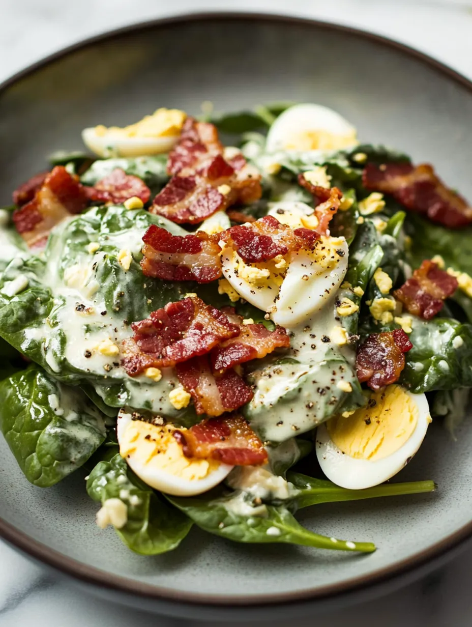 Schneller Spinatsalat mit Speck & Ei
