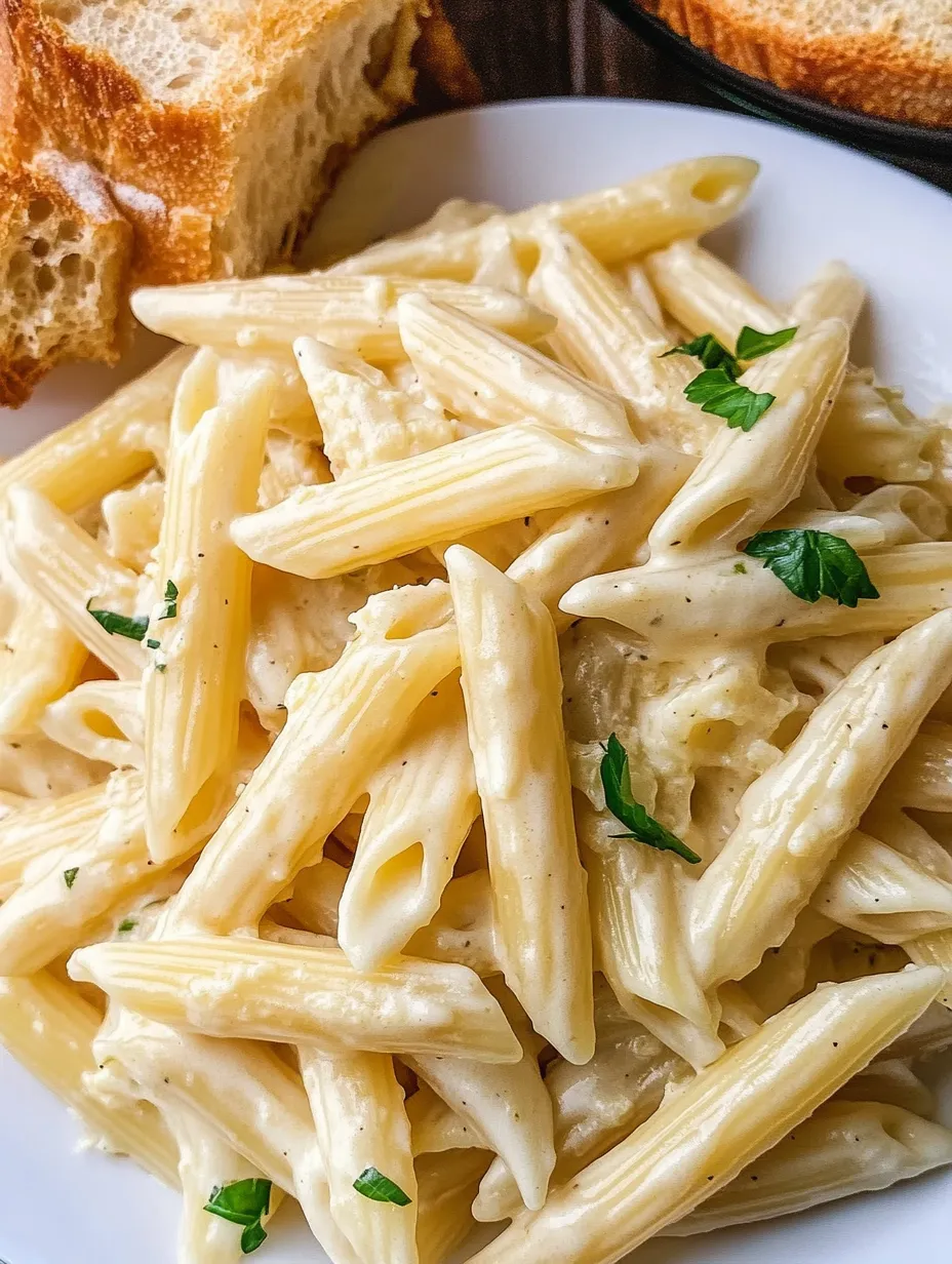 Selbstgemachte cremige Knoblauch-Penne