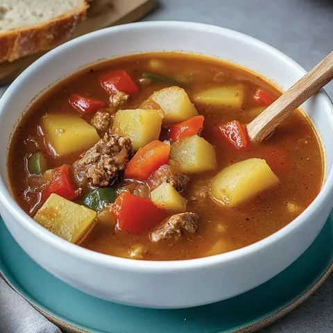 Saftige Gulaschsuppe mit Kartoffeln und Gemüse