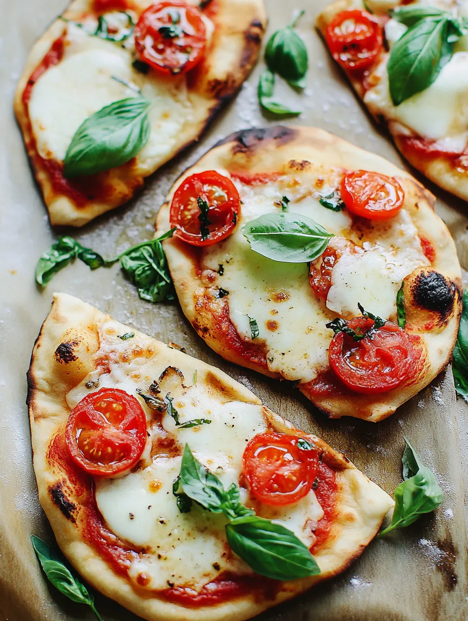 Einfache Caprese Naan Pizzen