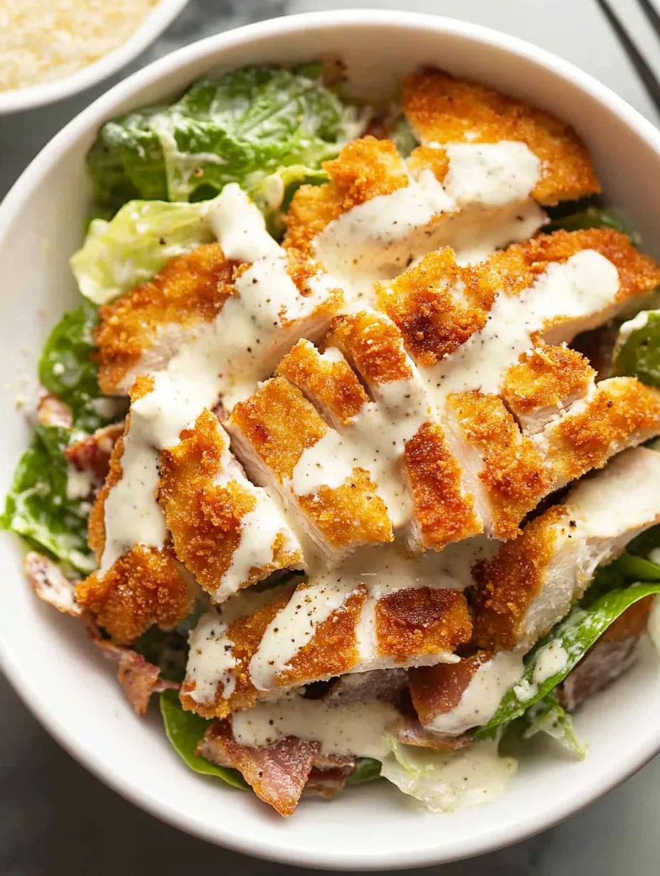 Einfacher knuspriger Hähnchen-Cäsar-Salat