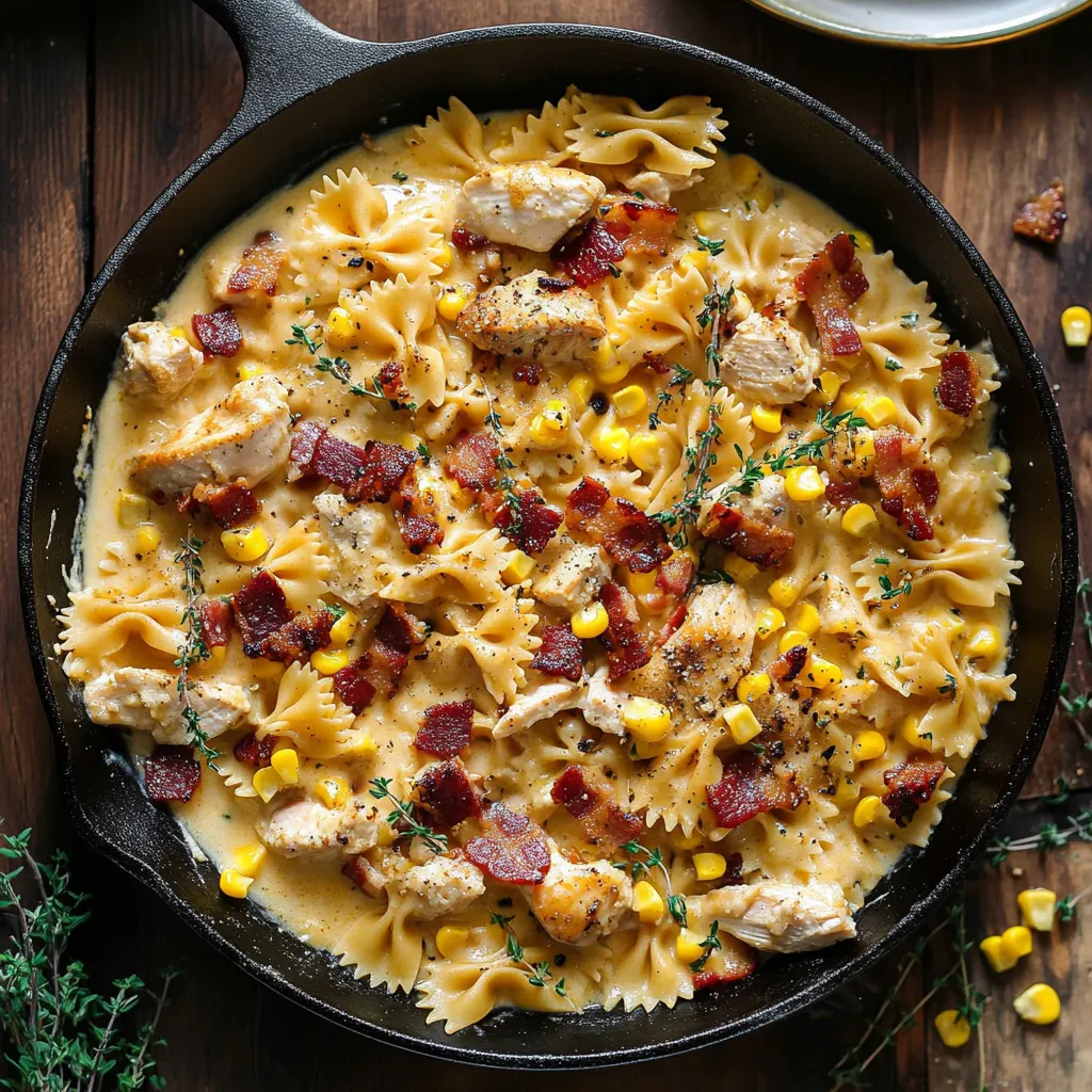 Huhn Mais Pasta mit Speck