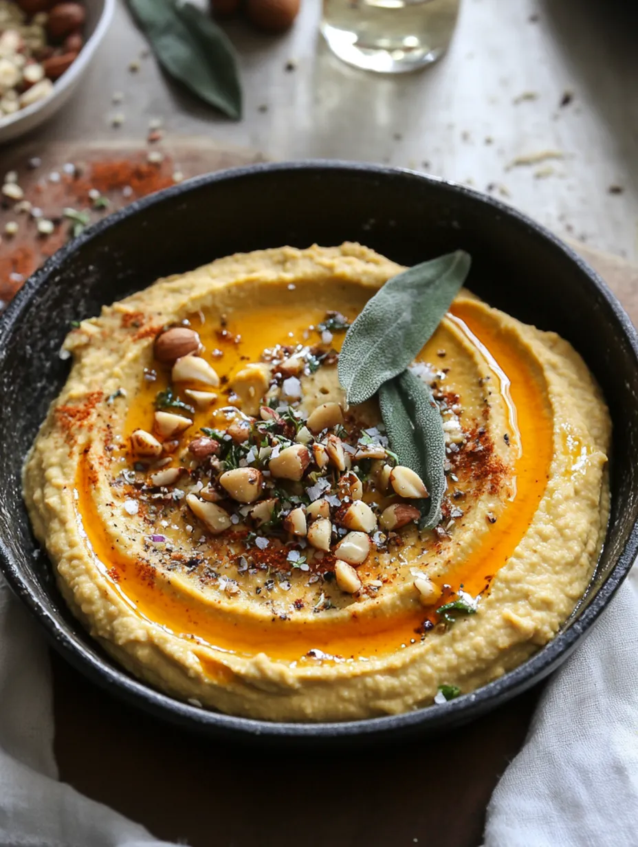 Butternut Kürbis Hummus mit knusprigem Salbei & Dukkah
