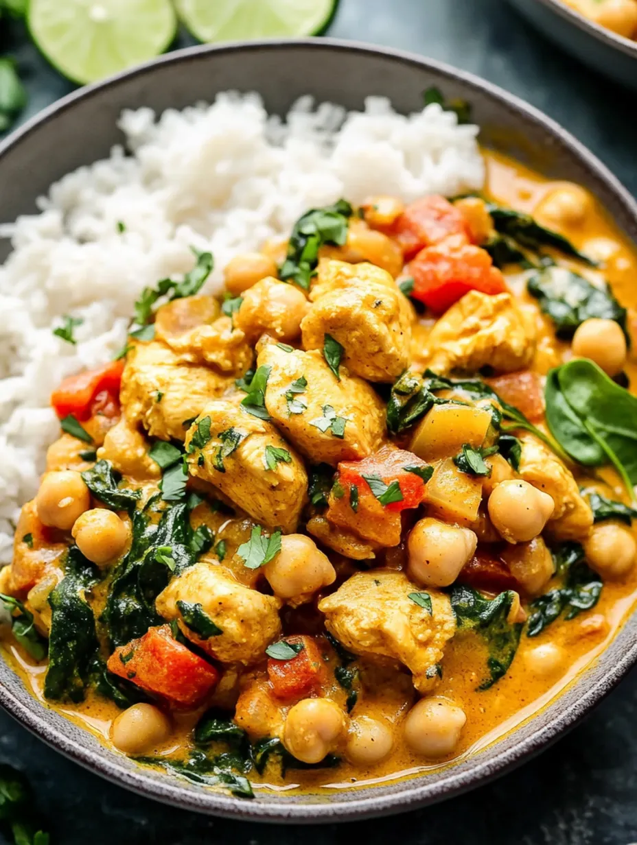 Hähnchen-Kichererbsen-Curry mit Kokos und Spinat