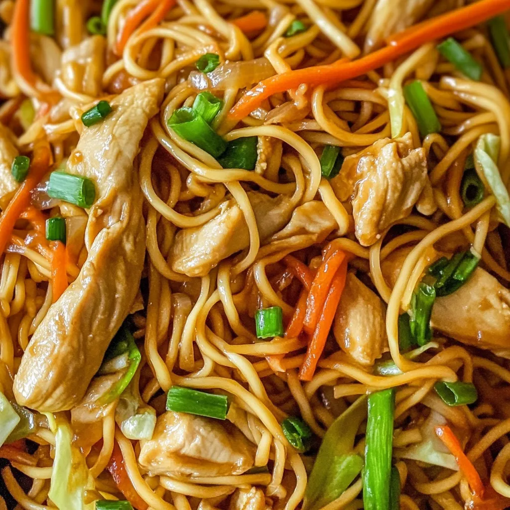 Nahaufnahme Chicken Chow Mein mit bester Chow Mein Soße