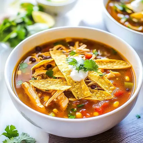 Selbstgemachte schnelle Huhn-Tortillasuppe