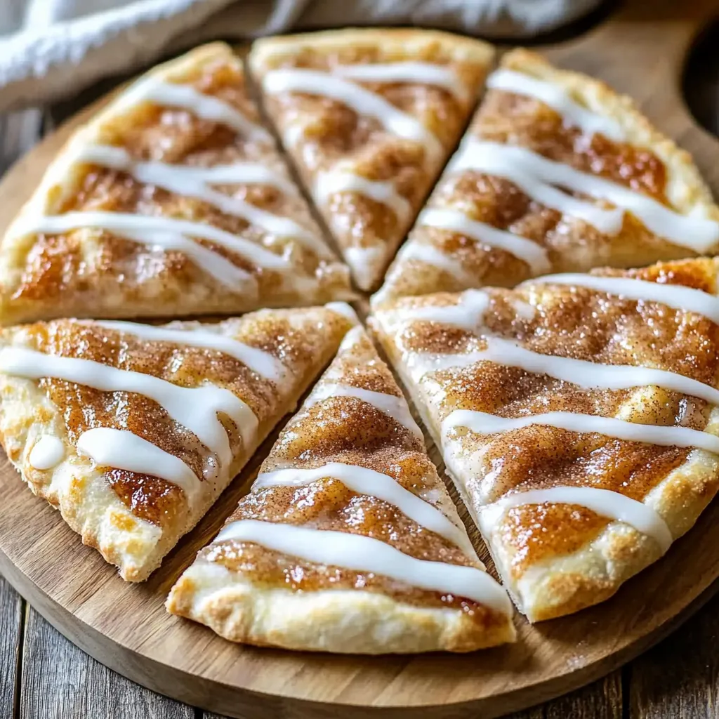 Nahaufnahme Zimtzucker-Pizza aus Croissant-Teig