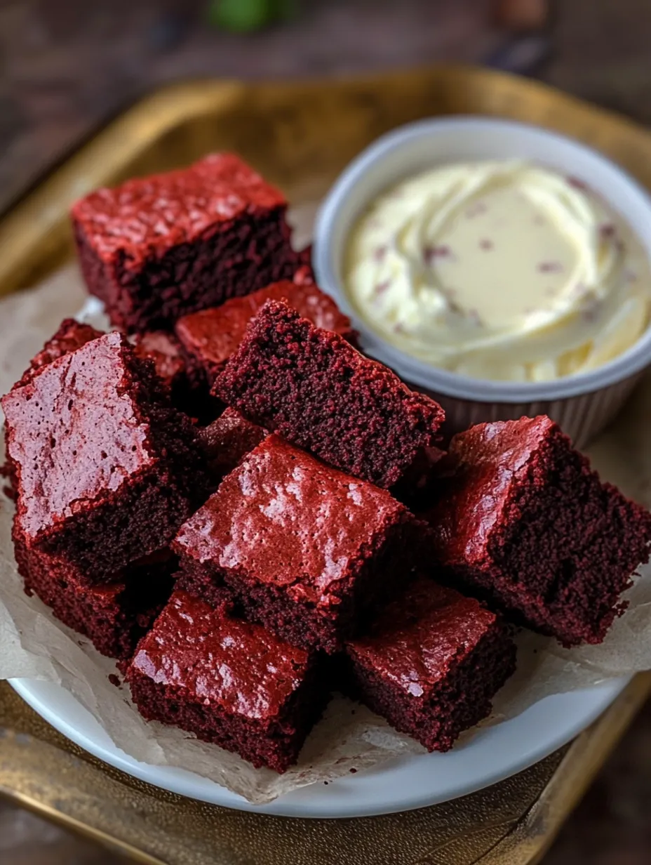 Beste Red Velvet Brownie Sticks mit Frischkäse-Dip
