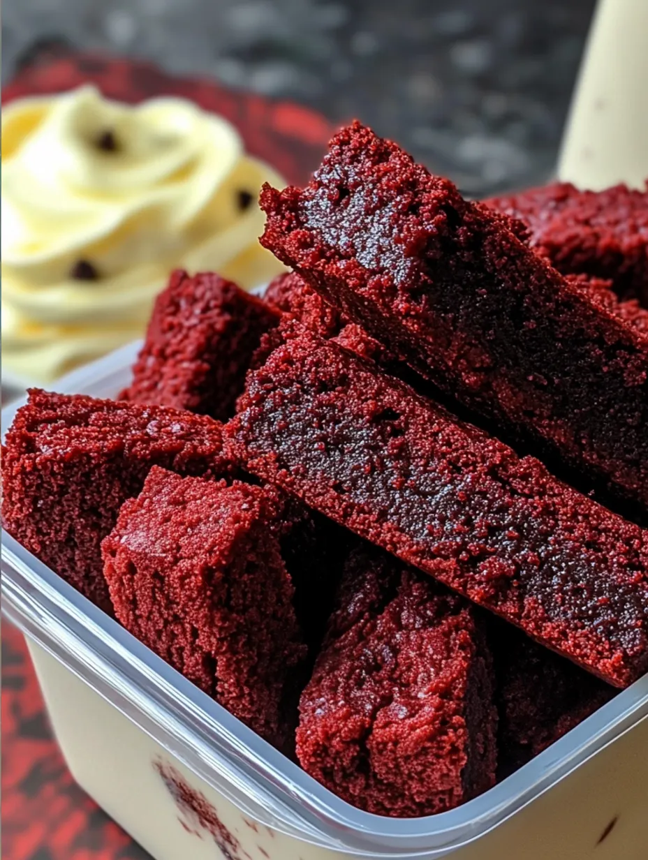 Red Velvet Brownie Sticks mit Frischkäse-Dip