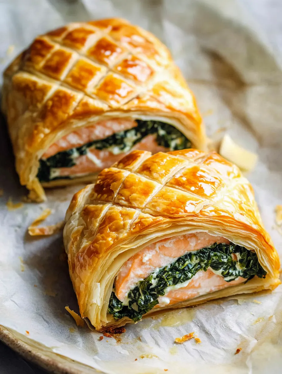 Lachs im Blätterteig mit Spinat