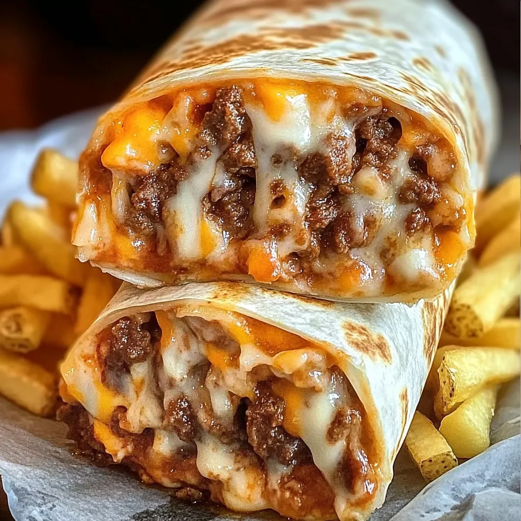 Herzhafter Burrito mit Rindfleisch, Käse und Pommes – ein Highlight!
