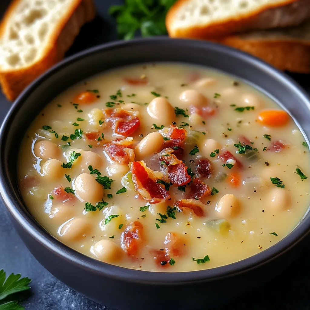 Einfache weiße-Bohnen-Suppe mit Speck