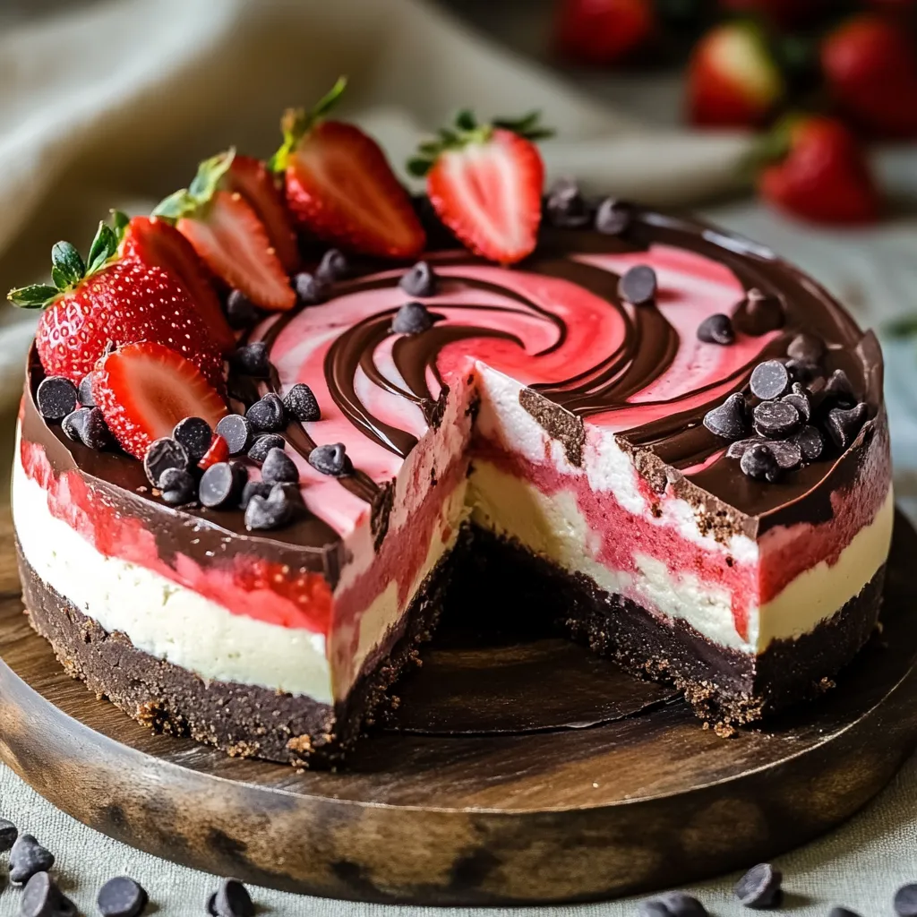 Einfacher Schokoladen-Erdbeer-Marmor-Käsekuchen