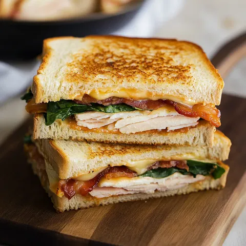 Leichtes Sandwich mit Truthahn, Käse, Speck und Spinat